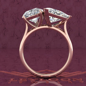 4 Carat Pear Cut & 4 Carat Trilliant Cut Two-Stone Basket D Color Moissanite Ring