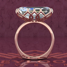 Load image into Gallery viewer, 8 Carat Elongated Emerald Cut Tulip Set 12 Prong Solitaire Euro Shank D Color Moissanite Ring