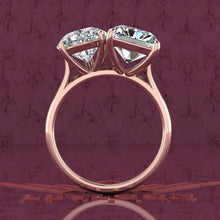 Load image into Gallery viewer, 4 Carat Pear Cut &amp; 4 Carat Medium Radiant Cut Two-Stone Basket D Color Moissanite Ring
