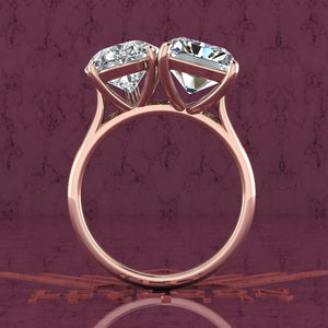 4 Carat Pear Cut & 4 Carat Medium Radiant Cut Two-Stone Basket D Color Moissanite Ring