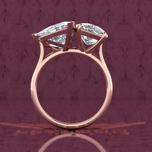 4 Carat Trilliant Cut & 4 Carat Medium Cushion Cut Two-Stone Basket D Color Moissanite Ring