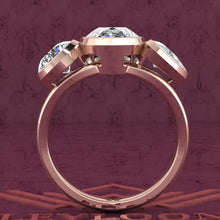 Load image into Gallery viewer, 3.6 CTW Pear Cut Three-Stone Random Shape Bezel D Color Moissanite Ring