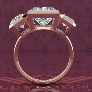 6.4 CTW Princess Cut Three-Stone Random Shape Bezel D Color Moissanite Ring