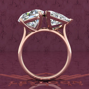 4 Carat Round Cut & 4 Carat Trilliant Cut Two-Stone Basket D Color Moissanite Ring