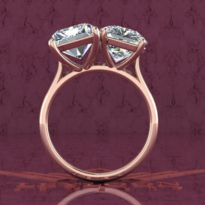 2.5 Carat Square Radiant Cut & 4 Carat Medium Radiant Cut Two-Stone Basket D Color Moissanite Ring