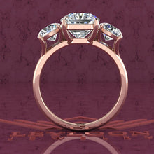 Load image into Gallery viewer, 3.7 CTW Square Radiant Cut Three-Stone D Color Basket Moissanite Ring