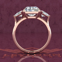 Load image into Gallery viewer, 6.7 CTW Medium Radiant Cut Three-Stone D Color Basket Moissanite Ring