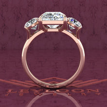 Load image into Gallery viewer, 9.2 CTW Elongated Radiant Cut Three-Stone D Color Basket Moissanite Ring