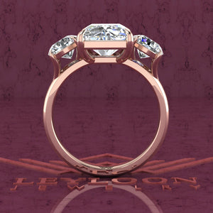 9.2 CTW Elongated Radiant Cut Three-Stone D Color Basket Moissanite Ring