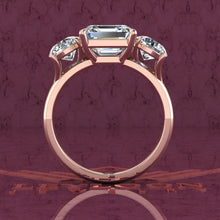Load image into Gallery viewer, 3.7 CTW Asscher Cut Three-Stone D Color Basket Moissanite Ring