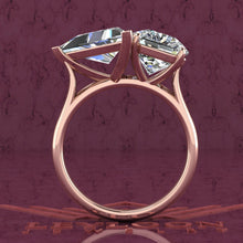 Load image into Gallery viewer, 4 Carat Triangle Cut &amp; 2.5 Carat Square Radiant Cut Two-Stone Basket D Color Moissanite Ring