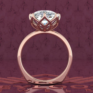 7.5 Carat Medium Cushion Cut Tulip Set 8 Prong Solitaire Euro Shank D Color Moissanite Ring