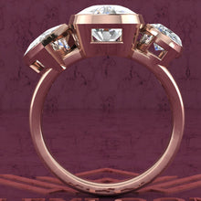 Load image into Gallery viewer, 11 CTW Elongated Cushion Cut Three-Stone Random Shape Bezel D Color Moissanite Ring