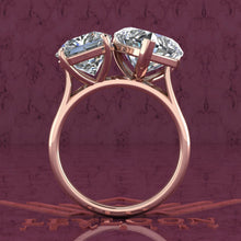 Load image into Gallery viewer, 2.5 Carat Square Radiant Cut &amp; 4 Carat Heart Cut Two-Stone Basket D Color Moissanite Ring