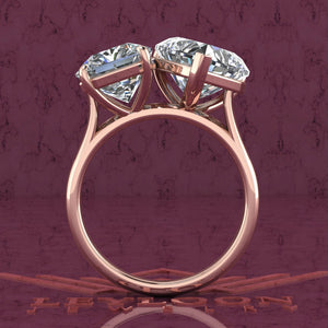 2.5 Carat Square Radiant Cut & 4 Carat Heart Cut Two-Stone Basket D Color Moissanite Ring