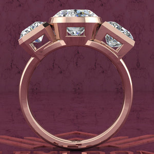 5.1 CTW Fat Oval Cut Three-Stone Random Shape Bezel D Color Moissanite Ring