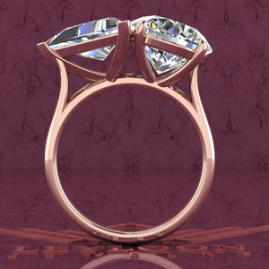 4 Carat Triangle Cut & 4 Carat Round Cut 2 Stone Basket D Color Moissanite Ring