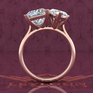 3 Carat Marquise Cut & 2.6 Carat Princess Cut Two-Stone Basket D Color Moissanite Ring