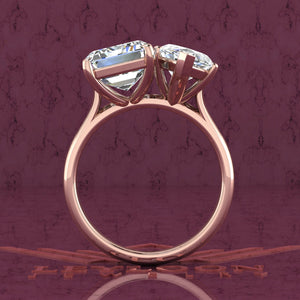 3 Carat Marquise Cut & 4 Carat Medium Emerald Cut Two-Stone Basket D Color Moissanite Ring