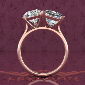 2.6 Carat Princess Cut & 4 Carat Pear Cut Two-Stone Baske D Color Moissanite Ring