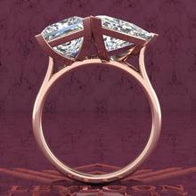 Load image into Gallery viewer, 2.6 Carat Princess Cut &amp; 4 Carat Trilliant Cut Two-Stone Basket D Color Moissanite Ring