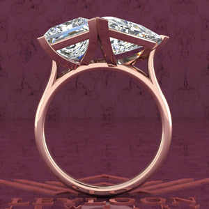 2.6 Carat Princess Cut & 4 Carat Trilliant Cut Two-Stone Basket D Color Moissanite Ring