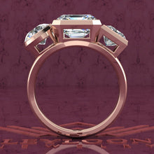 Load image into Gallery viewer, 4.1 CTW Asscher Cut Three-Stone Random Shape Bezel D Color Moissanite Ring