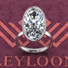 Load image into Gallery viewer, 7.5 Carat Elongated Oval Cut Bezel Euro Shank Solitaire D Color Moissanite Ring