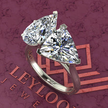Load image into Gallery viewer, 4 Carat Pear Cut &amp; 4 Carat Trilliant Cut Two-Stone Basket D Color Moissanite Ring