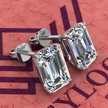 Load image into Gallery viewer, 5 CT x2 Medium Emerald Cut Stud D Color Basket Moissanite Earrings