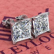 Load image into Gallery viewer, 6 CT x2 Princess Cut Stud D Color Basket Moissanite Earrings