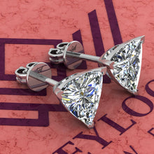 Load image into Gallery viewer, 4 CT x2 Trilliant Cut Heart Prong Stud D Color Basket Moissanite Earrings