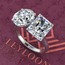 Load image into Gallery viewer, 4 Carat Round Cut &amp; 4 Carat Medium Radiant Cut 2 Stone Basket D Color Moissanite Ring