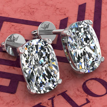 Load image into Gallery viewer, 5.5 CT x2 Medium Cushion Cut Stud D Color Basket Moissanite Earrings