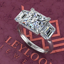 Load image into Gallery viewer, 5.6 CTW Princess Cut Three-Stone D Color Basket Moissanite Ring
