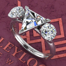 Load image into Gallery viewer, 4.2 CTW Triangle Cut Three-Stone D Color Basket Moissanite Ring