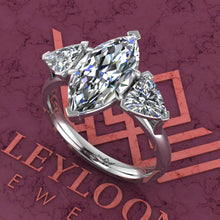 Load image into Gallery viewer, 4.2 CTW Marquise Cut Three-Stone D Color Basket Moissanite Ring