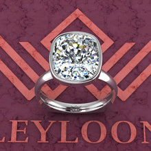 Load image into Gallery viewer, 7.5 Carat Medium Cushion Cut Bezel Euro Shank D Color Solitaire Moissanite Ring