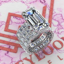 Load image into Gallery viewer, 20 CTW Elongated Emerald Cut Three-Piece Bridal D Color Basket Moissanite Set