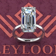 Load image into Gallery viewer, 6 Carat Elongated Emerald Cut 4 Prong Solitaire Euro Shank D Color Basket Moissanite Ring