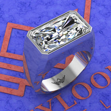 Load image into Gallery viewer, 10.5 CT Elongated Radiant Cut Bazel Man&#39;s Moissanite Engagement Ring D Color