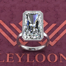 Load image into Gallery viewer, 13 Carat Elongated Radiant Cut Bezel Euro Shank Solitaire D Color Moissanite Ring