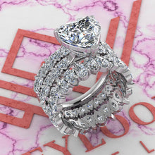 Load image into Gallery viewer, 10 CTW Heart Cut Three-Piece Bridal D Color Basket Moissanite Set