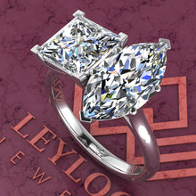 Load image into Gallery viewer, 3 Carat Marquise Cut &amp; 2.6 Carat Princess Cut Two-Stone Basket D Color Moissanite Ring