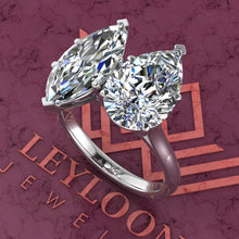 Load image into Gallery viewer, 3 Carat Marquise Cut &amp; 4 Pear Cut Two-Stone Basket Ring D Color Moissanite Ring