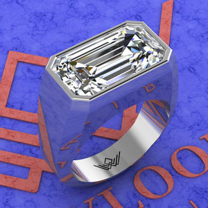 10 CT Elongated Emerald Cut Bazel Man's Moissanite Engagement Ring D Color