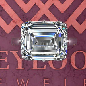 7 Carat Medium Emerald Cut Tulip Set 8 Prong Solitaire Euro Shank D Color Moissanite Ring