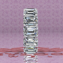 Load image into Gallery viewer, 24 CTW Medium Emerald Cut Eternity Bands D Color Basket Moissanite Ring