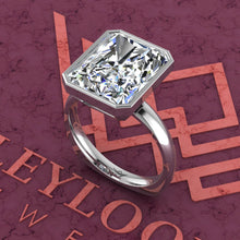 Load image into Gallery viewer, 8.5 Carat Medium Radiant Cut Bezel Euro Shank Solitaire D Color Moissanite Ring