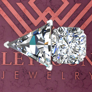 4 Carat Triangle Cut & 2.5 Carat Square Radiant Cut Two-Stone Basket D Color Moissanite Ring